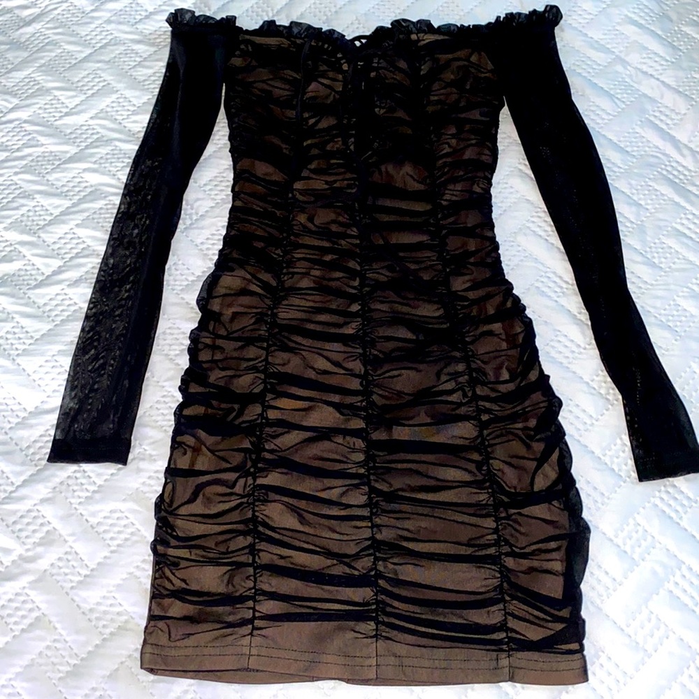 Off the shoulder sheer dress, with coverage underneath